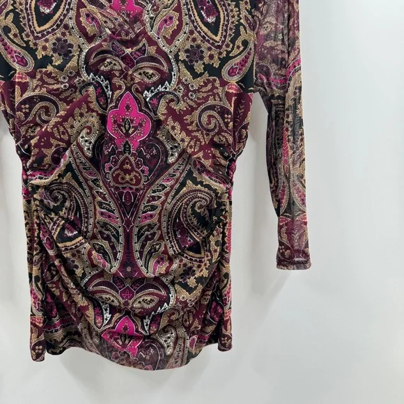 INC International Concepts Paisley Mesh Sleeve Top V-Neck Size Large - Picture 3 of 8
